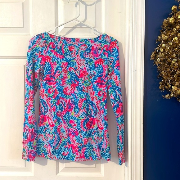 NWOT Women’s Lilly Pulitzer Aleah Surf Blue & Pink Flim Flam Top Size XS - Picture 2 of 8